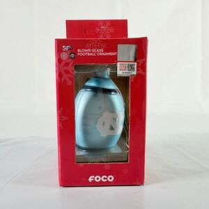 FOCO North‎ Carolina Tar Heels Blown Glass Football Christmas Ornament NEW